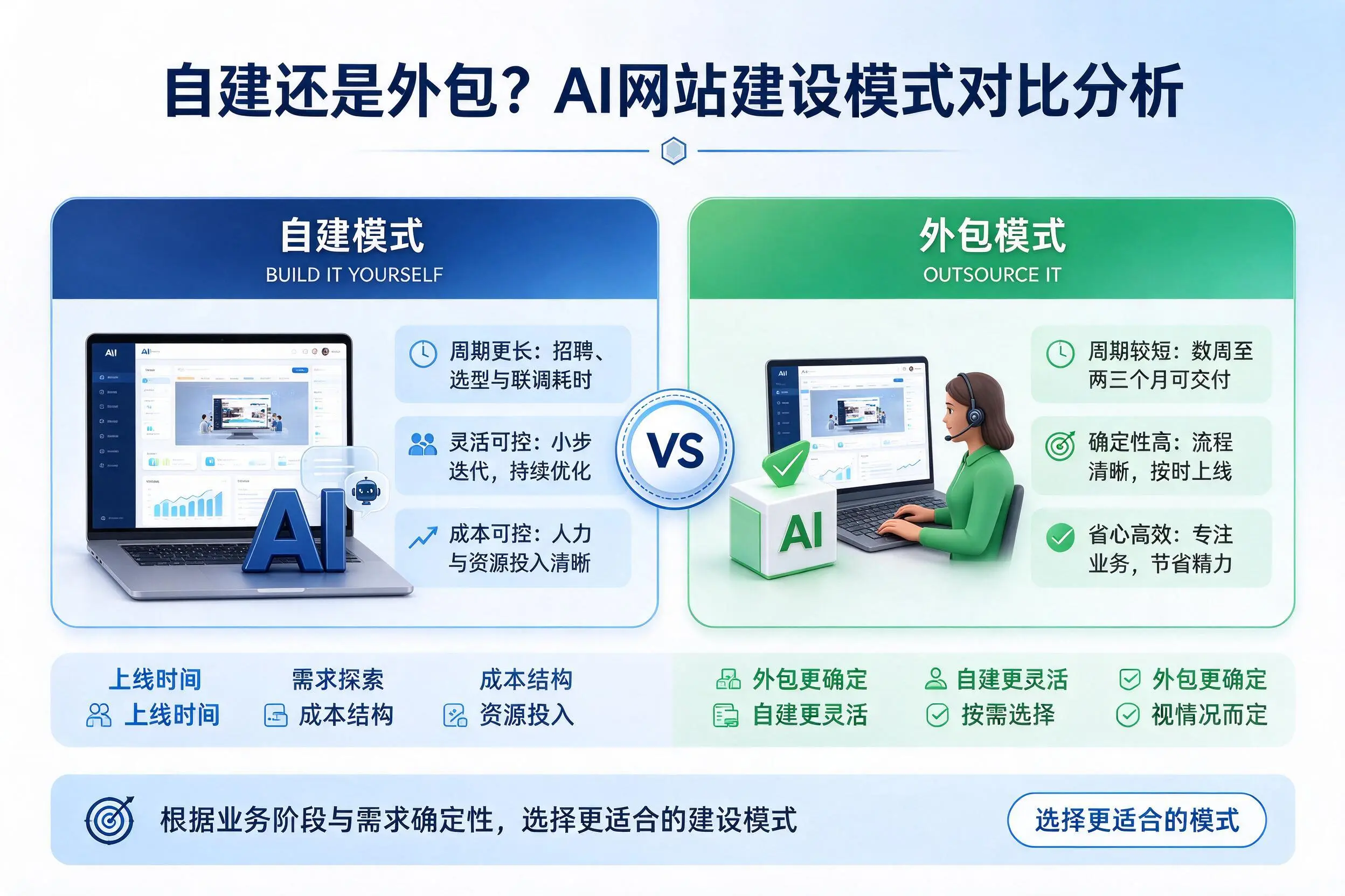 自建还是外包?咸宁AI网站建设模式对比分析